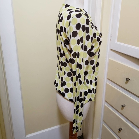 Tahari • Polka-Dot Blouse • Citron and Brown • Ruffles & Dots • Size 10 - Picture 3 of 6